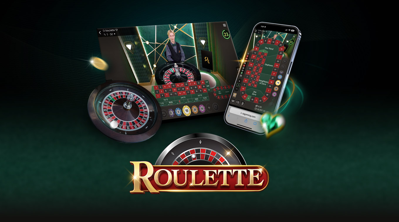 Stylized 'Roulette' logo with a roulette wheel in the background, featuring gold and red colors against a dark green backdrop.