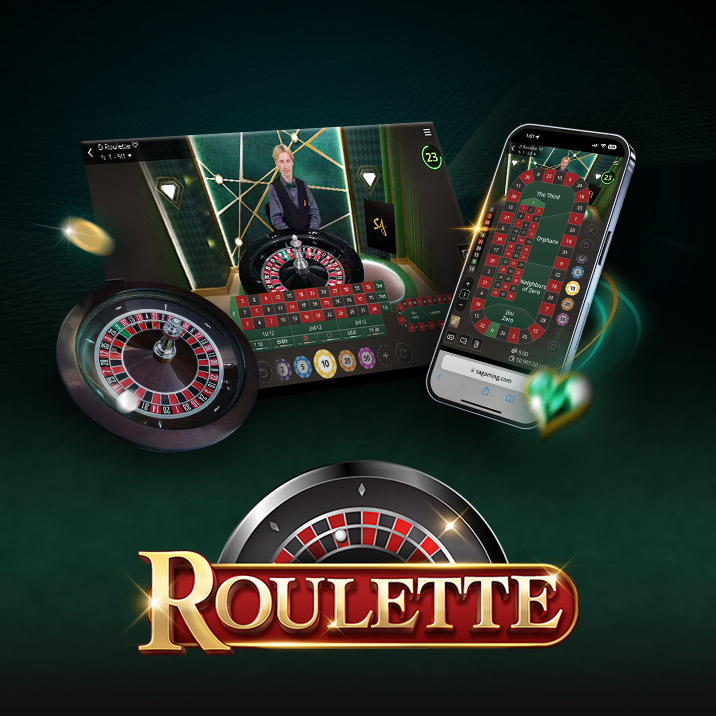 Stylized 'Roulette' logo with a roulette wheel in the background, featuring gold and red colors against a dark green backdrop.