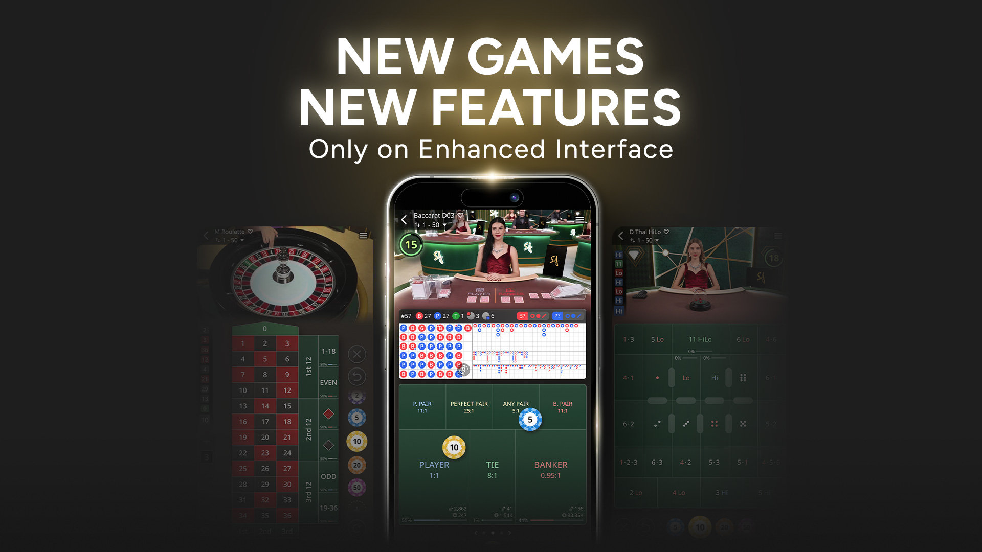A phone screen showing the latest SA Gaming user interface. 